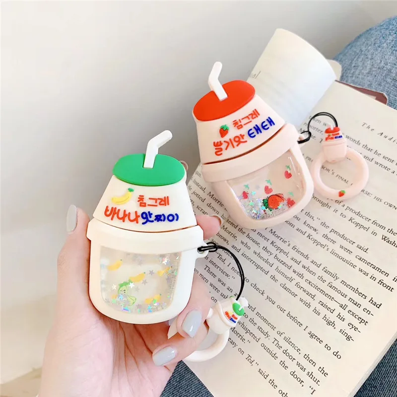 Новый милый чехол Boba для AirPods 2 силиконовый зыбучие пески банан клубника пузырьки