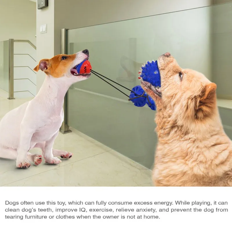 

Pet Dog's Powerful Sucker Molar Teeth Bite Resistant Ball Toy (double Sucker + Double Ball) Blue And Yellow