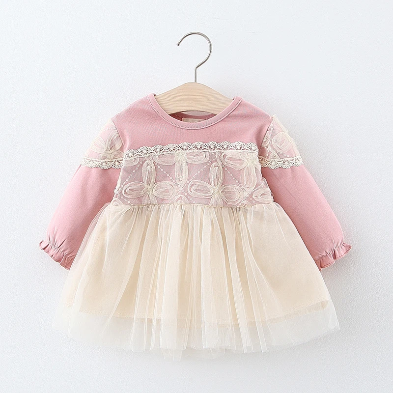 Платье принцессы для маленьких девочек Весеннее однотонное детское платье с