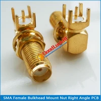10x pcs high quality sma female jack o ring bulkhead panel mount nut 90 degree right angle solder square pcb plug brass gold