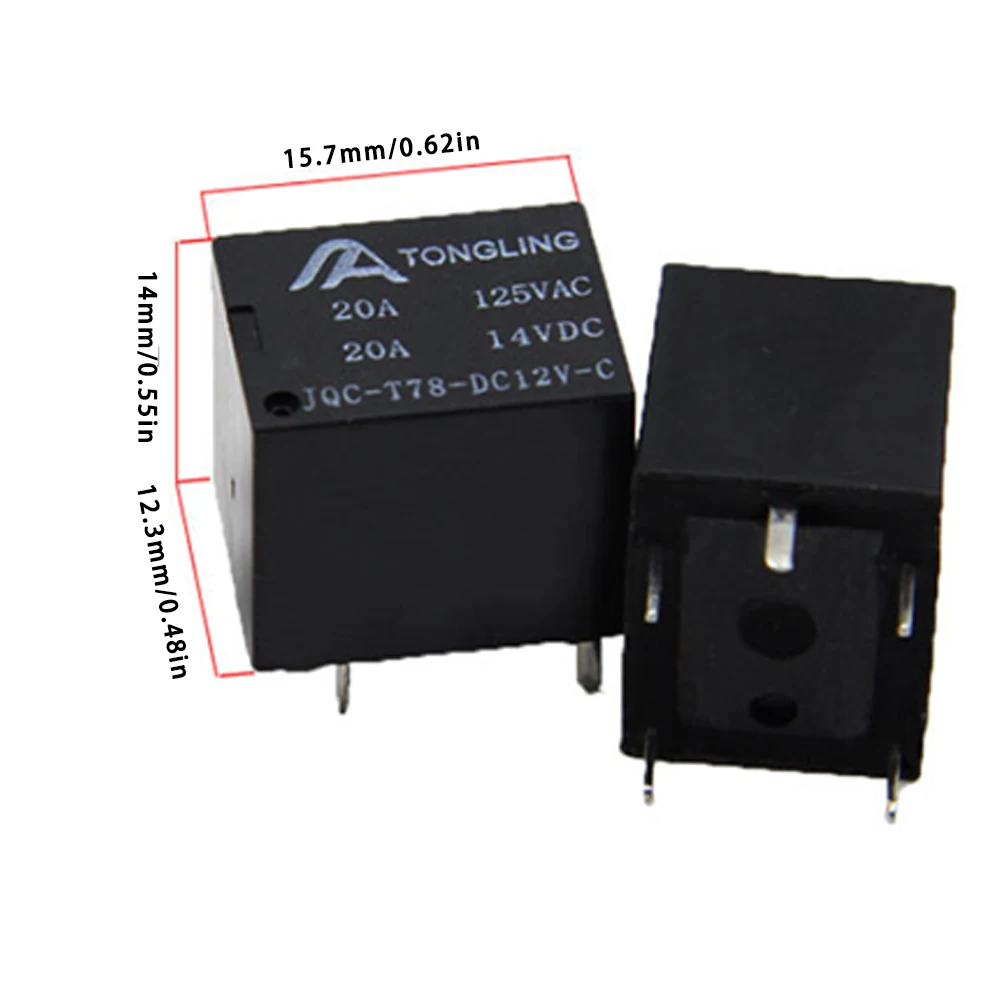 

10Pcs 12V DC Power Relay Coil T78 5 Pins Mini Electromagnetic PCB Power Relay Type In stock Black Automobile relay Set