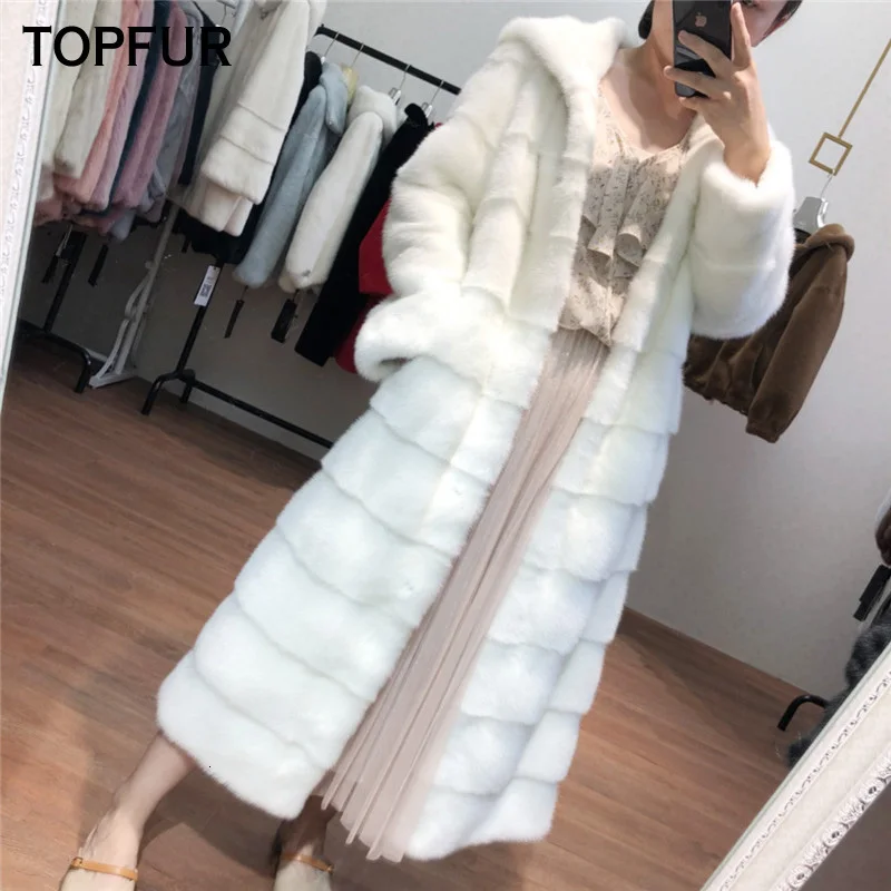 TOPFUR, новинка, модное зимнее женское длинное пальто, натуральный мех, пальто для женщин, белый натуральный мех норки, верхняя одежда и пальто, базовые куртки
