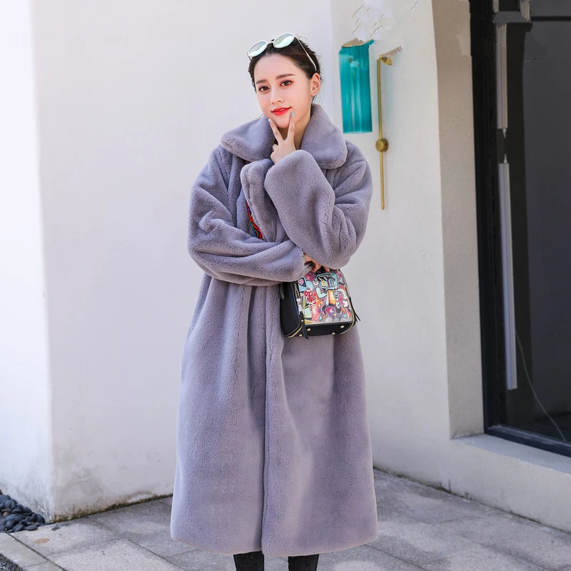 Winter Women Faux Fur Coat Korean Loose Furry Thick Warm Faux Rabbit Fur Coat Casual Temperament Long Jacket Women Overcoat G275
