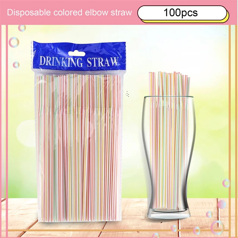 

100PCS Disposable Elbow Material Straws Juice Drink Milk Tea Straw Random Color Rietjes Plastic For Party Bbq Restaurant