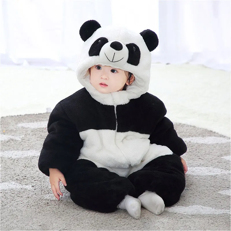 panda Милый BearKigurumis Детские Зимняя одежда Thinkening теплая Пижама для новорожденных и мальчиков ползунки для девочек домашняя одежда для детей костюм животного костюм на молнии - Цвет: panda