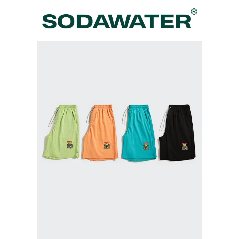 

SODAWATER Harajuku Cartoon Embroidery Shorts Couple Candy Color Casual Short Men Elastic Waist Hip Hop Shorts Streetwear 3637S21