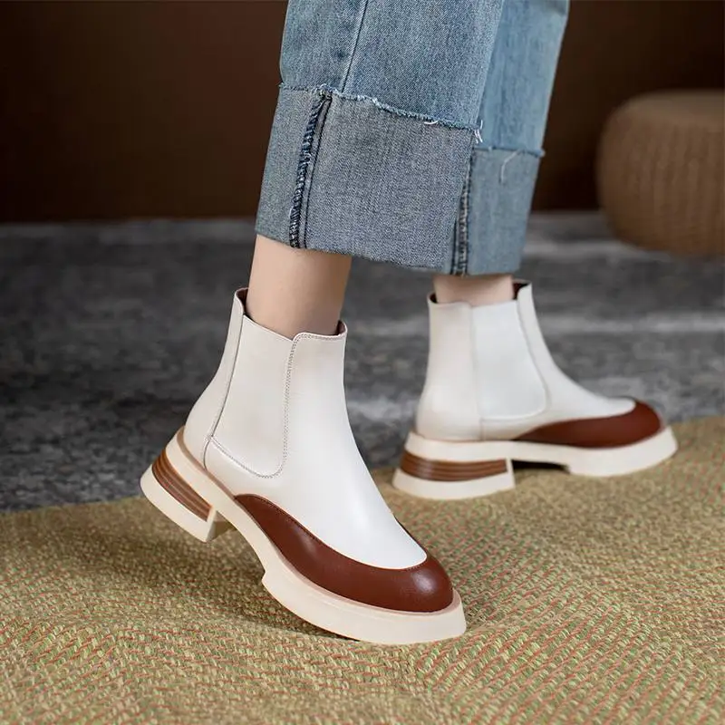 Ботильоны из натуральной кожи с круглым носком в западном стиле | Обувь