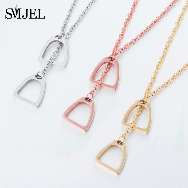 

Simple Lucky Horseshoe Horse Necklaces Stainless Steel Double Horse Stirrup Necklaces & Pendants for Women Men Accessories Gift