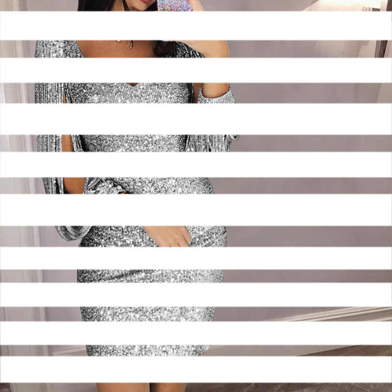 Шикарное платье с длинным рукавом и бахромой блестками Женская Сексуальная