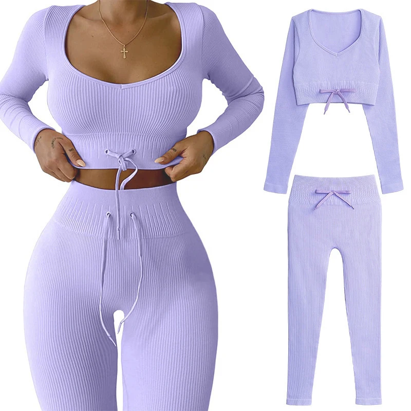 

New Long Sleeve Yoga Sets Sexy Sports Suits Seamless Athletic Wear Tether High Waist Gym Sports Sets Workout Clothes For Women