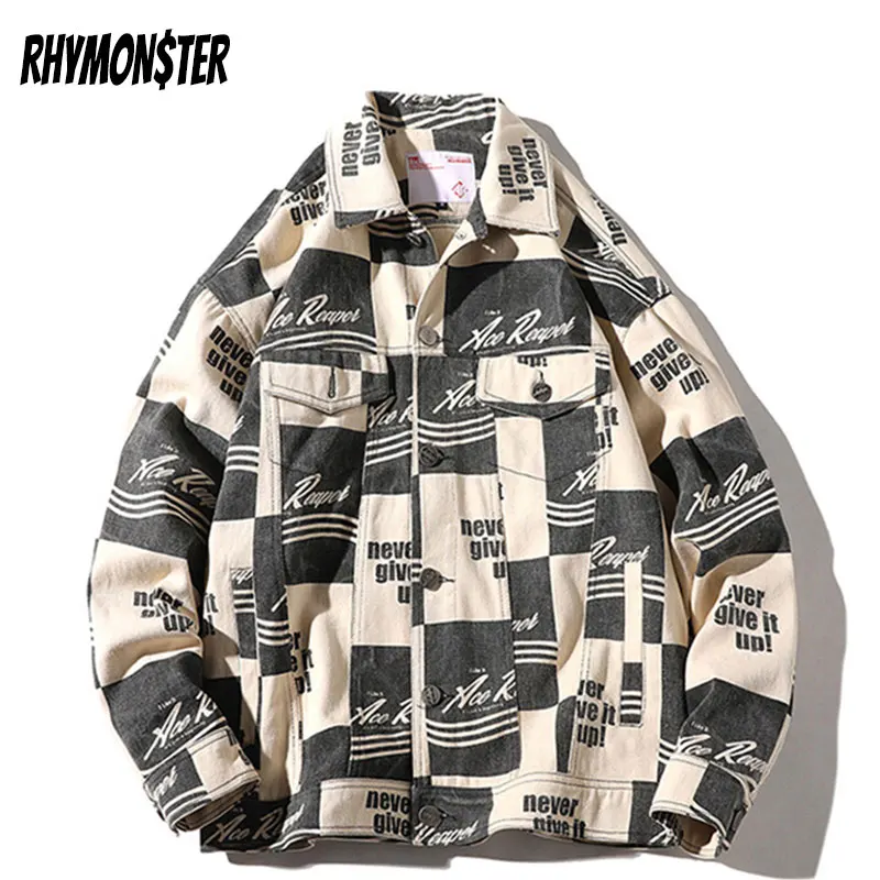 RHYMONSTER/джинсовые куртки в стиле пэчворк с буквенным принтом 2021 куртка карманами