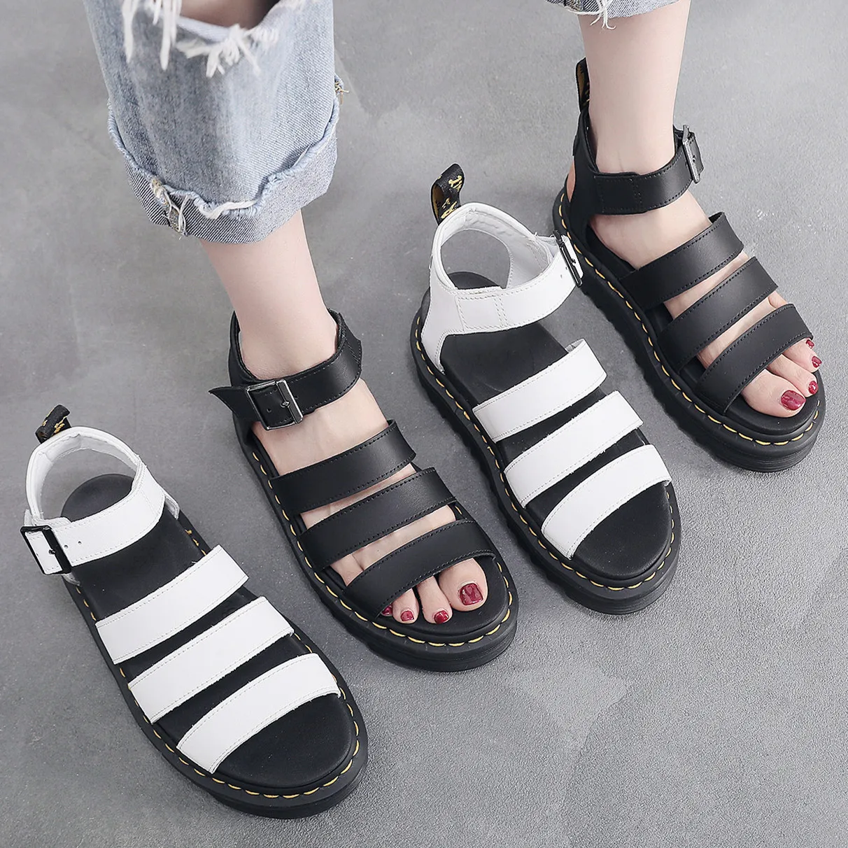 

Summer Handmade Sandals For Women Genuine Leather Beach Sandles Ladies Luxury Brand Woman Trekking Sandals Thick Bottom Shoes