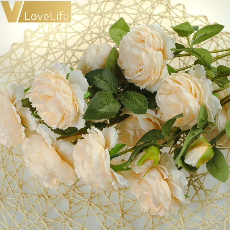 3 головки Искусственные цветы розы Букет шелковых цветок розового цвета и