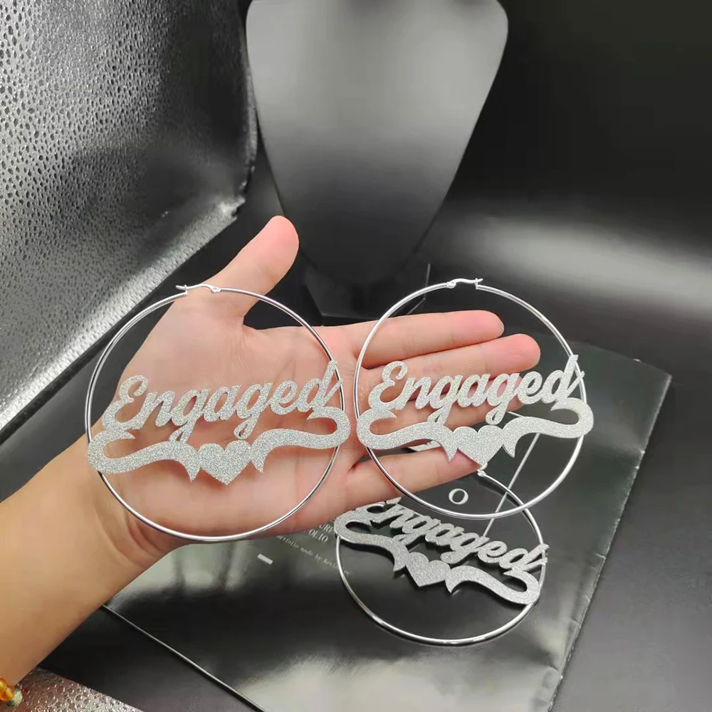 LUER 30-100MM Custom Name Hoop Earrings Personalized Stainless Steel Big Earrings Colorful Design  For Women Hiphop Jewelry Gift