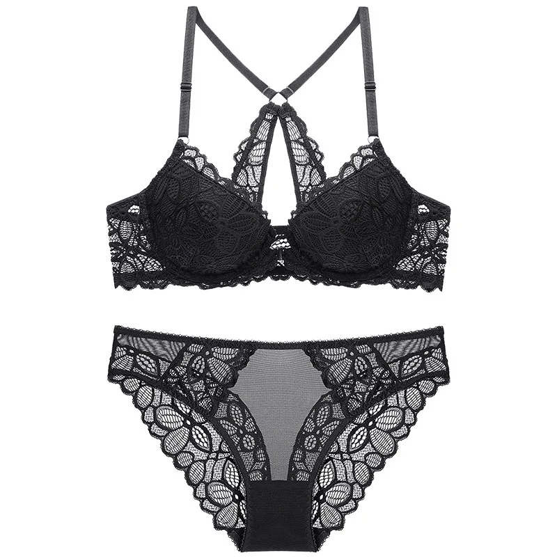Front Closure Y-line Straps Formal Dress Bra Female Push Up Lace Bra And Panty Set Push Up Lace Sexy Women's Underwear Set