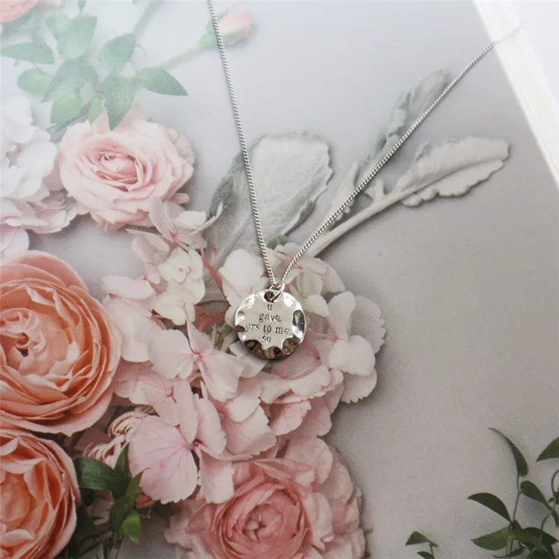 

POFUNUO Real 925 Sterling Silver Lovers Wedding Jewelry Coin Tag Pendant Necklaces Women Delicate Luxury Clavicalis Lover Choker