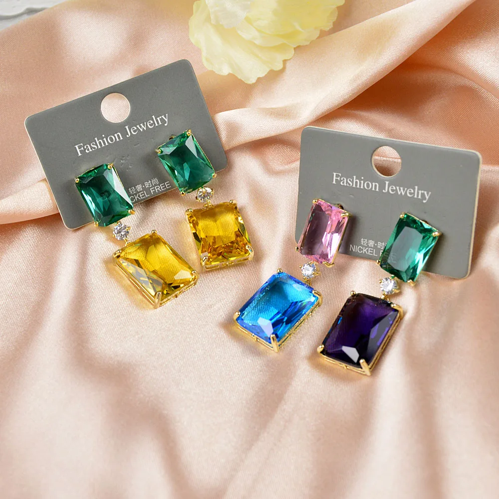 

CINKILE New Cubic Zirconia Dangle Earrings Bride Jewelry for Women Wedding Dinner Party Birthday Gift Square Water Drop Earrings