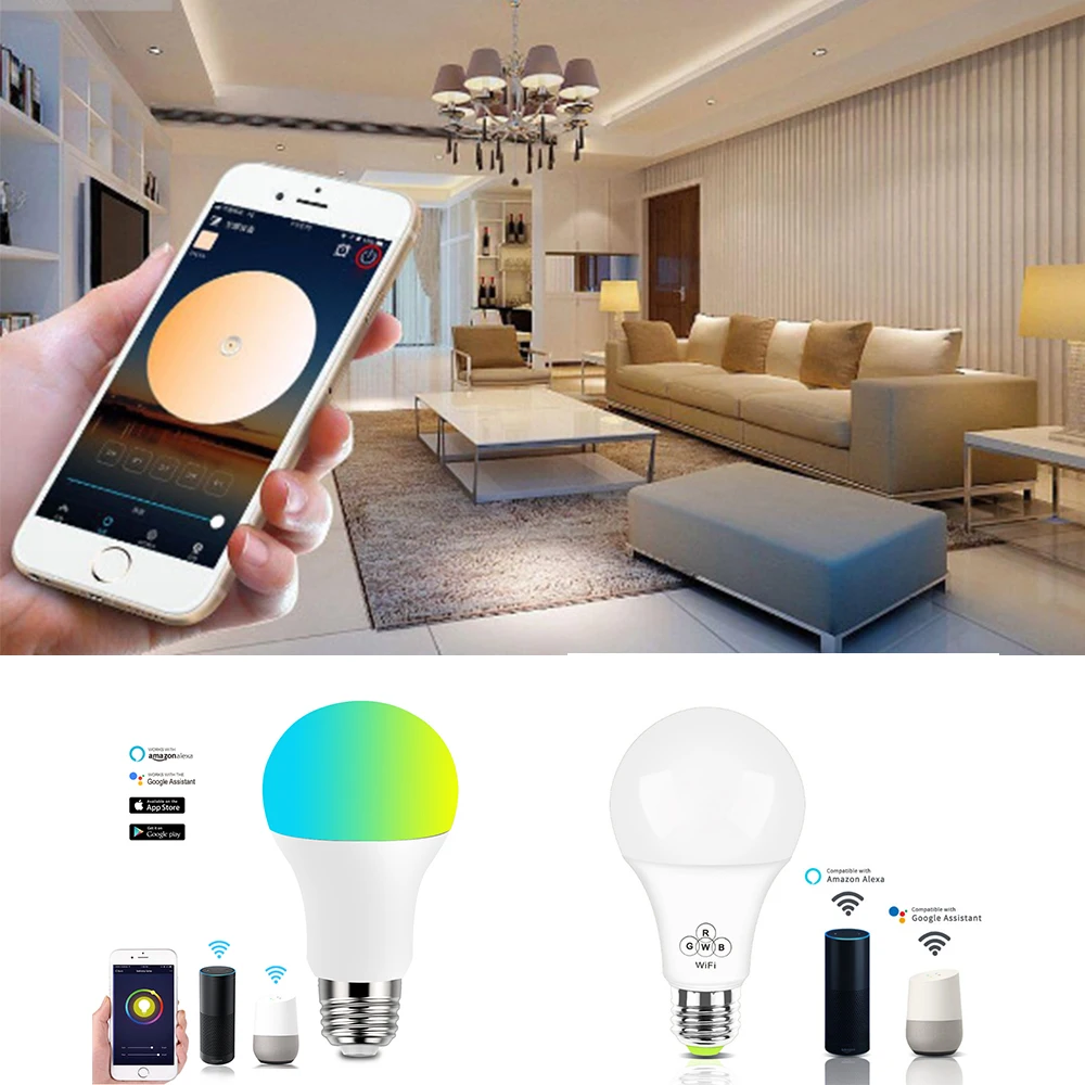

New 9W 2.4GHz WiFi Smart Light Bulb E27 E26 B22 LED RGB Lamp Home RGB Dimmable Function Magic Bulb With Remote Control For Home