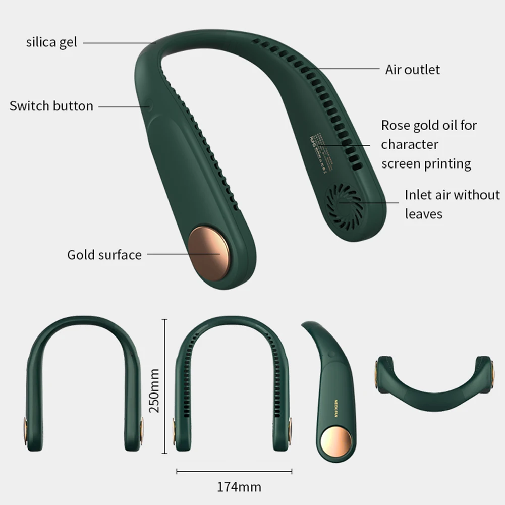 

Mini Neck Fan Portable Bladeless USB Rechargeable Mute Hands-free Fans Air Cooler Summer Outdoor Sports Wearable Neckband Fans