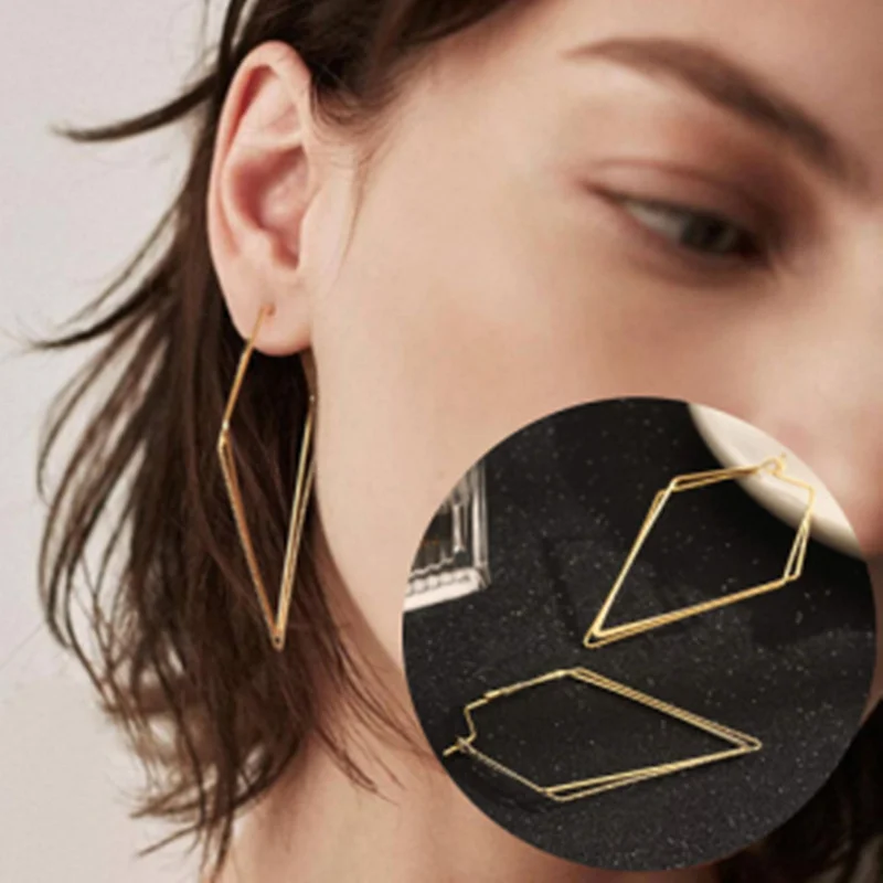 Панковские геометрические металлические серьги для женщин полый ромб в виде