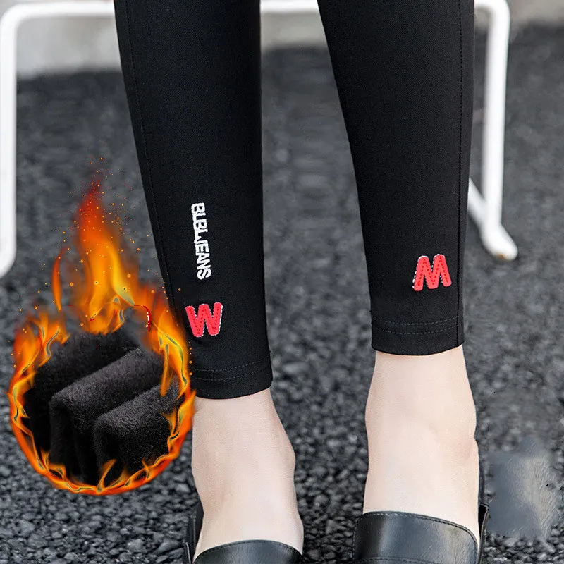 Эластичные кашемировые теплые джинсы для женщин размера плюс черные с высокой