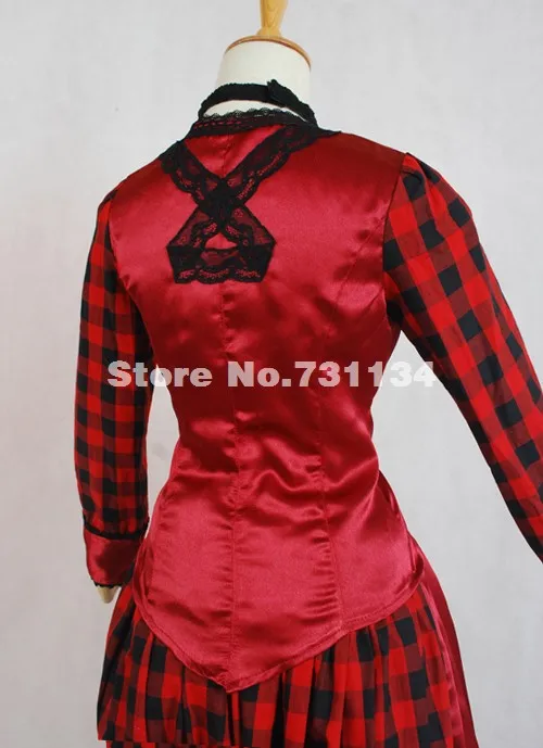 Изготовленный на заказ изящные в красную клетку одежда с длинным рукавом 1870/90s