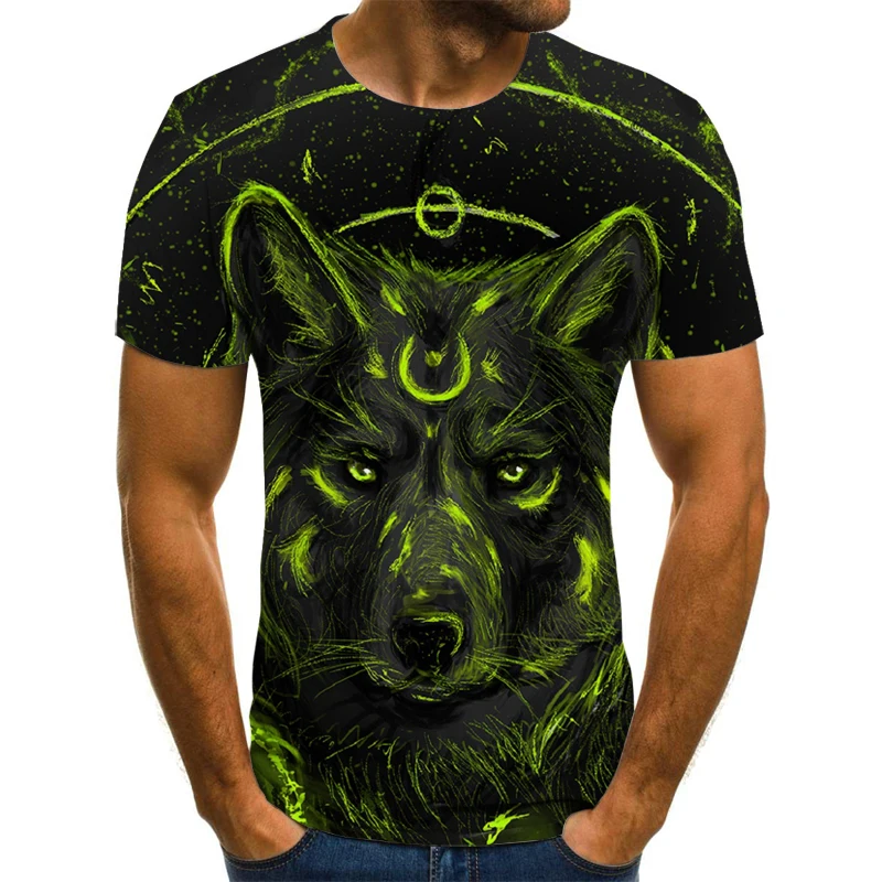 

2021 New 3D Printing Domineering Wolf King Unisex Short-Sleeved Personalized Round Neck Pullover XXS-6XL Oversized T-Shirt