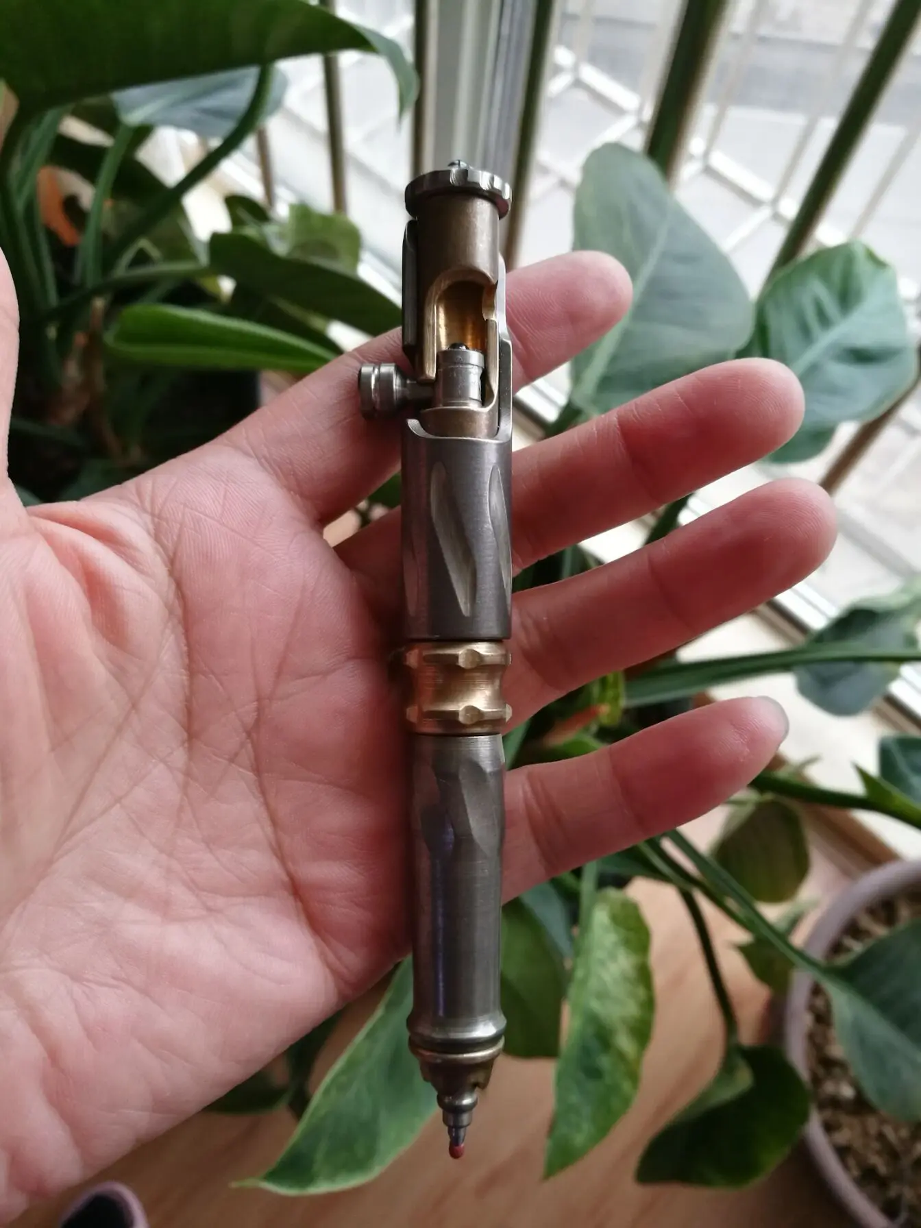 Спиральная тактическая ручка из титанового сплава и латуни переносная для