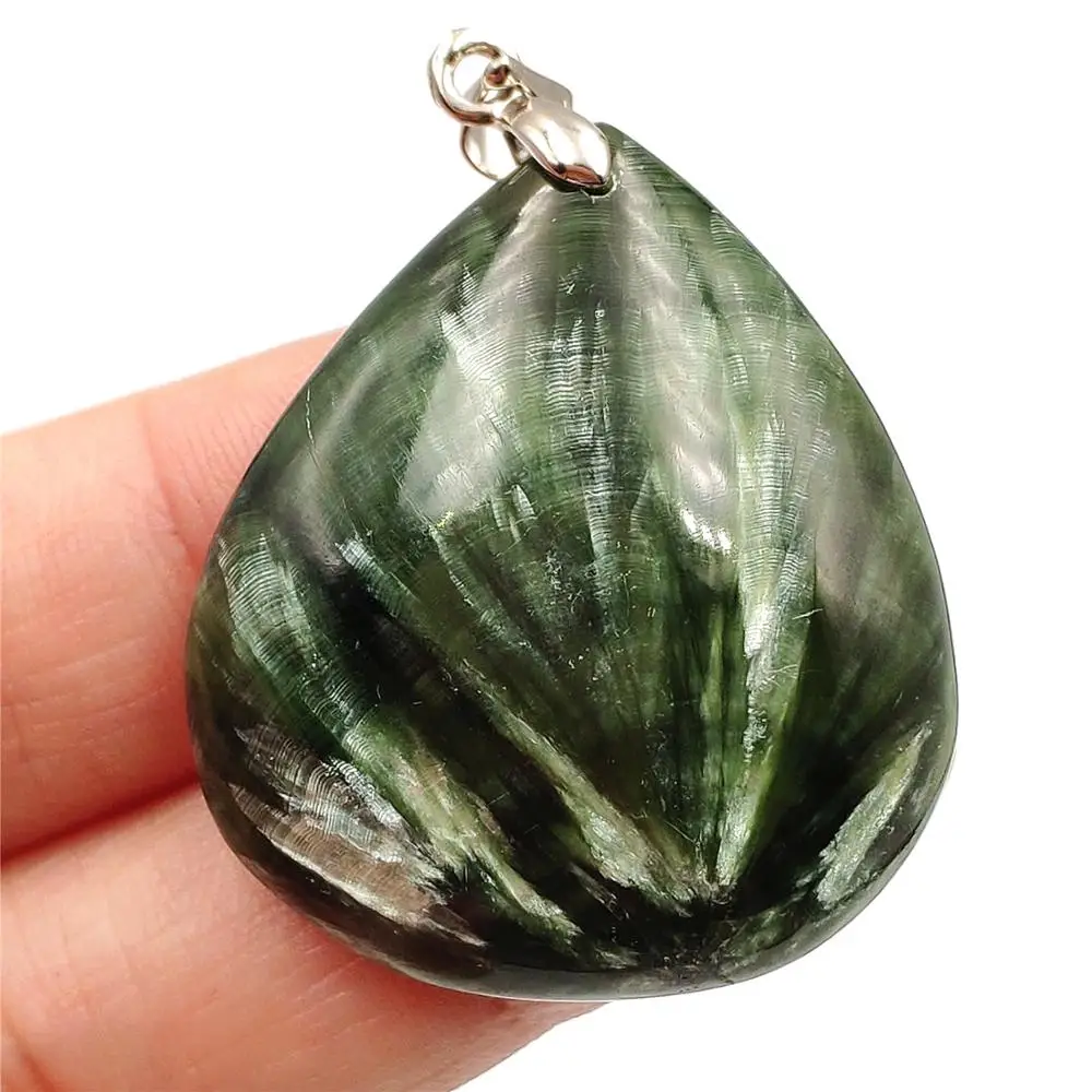 Кулон из натурального зеленого серафинита для женщин и мужчин с кристаллами