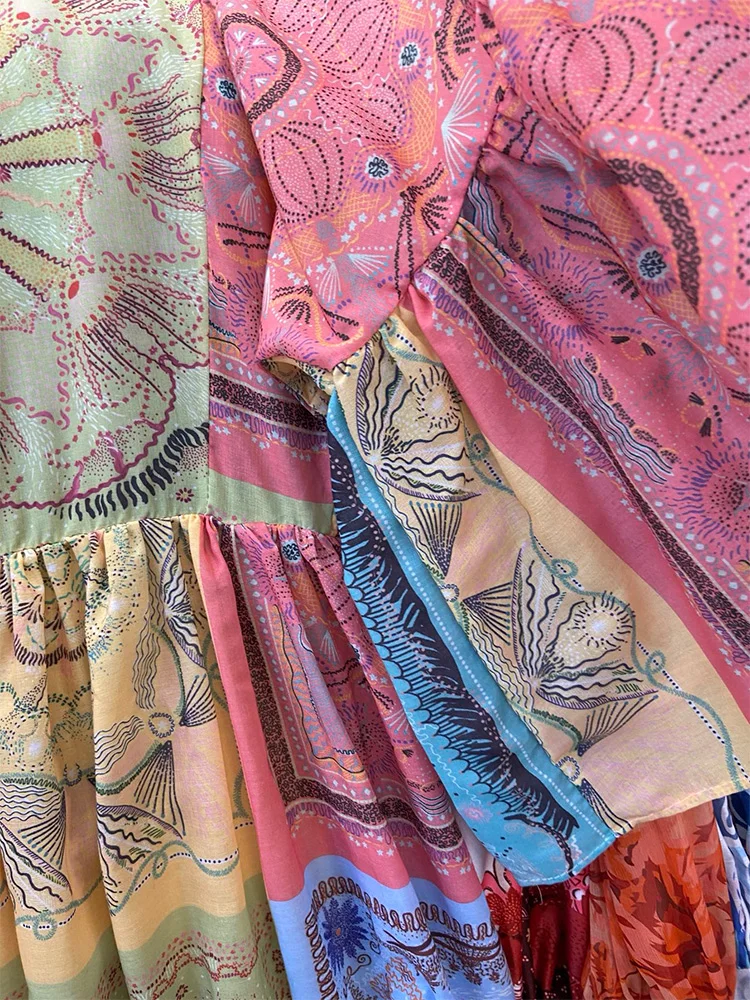 

imitation Big-name women's summer silk 3D printing retro elegant long dress 2021New women's fashion party pleated tutu skirt XL