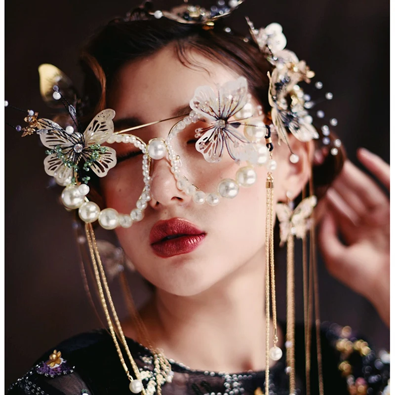 Модные Волшебные оправы для очков серьги-клипсы в виде бабочек жемчужная цепочка