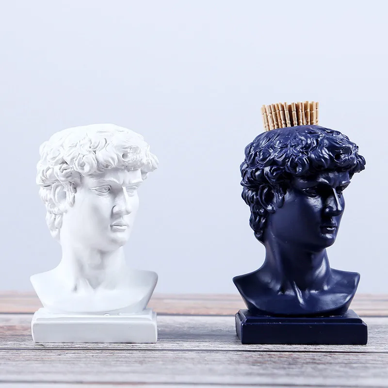 

European style David statue resin toothpick holder creative pen holder storage box fashion desktop decoration cotton swab holder