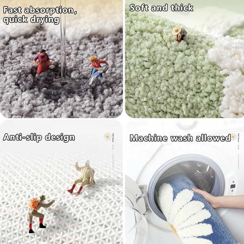 Коврик для ванной Ванная комната нескользящий ковер с рисунком в виде ромашек и