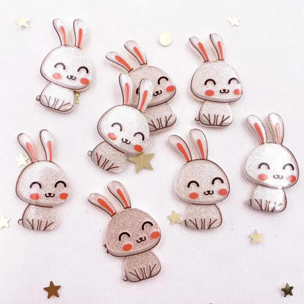 

Lovely Colorful Little Rabbit Flatback Plastic Sheet Miniature Pattern Applique Wedding DIY Scrapbook Home Decor Crafts OF963