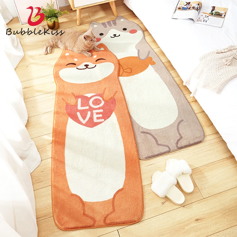 

Длинный ковер из овечьей шерсти с изображением милого мультяшного кота и собаки, детская комната, прикроватный напольный коврик, мягкий теп...