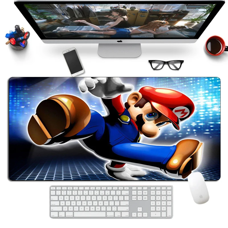 Большой коврик для мыши Kawaii Mario геймерский отаку 80x40 см натуральный каучук XL с