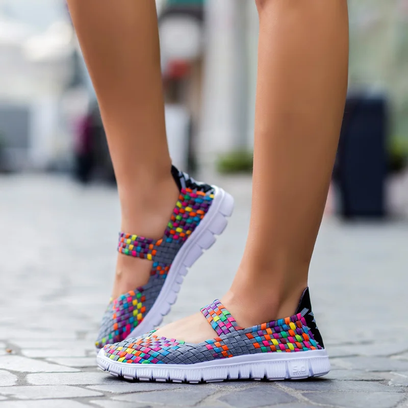 Женские плетеные туфли ручной работы летние дышащие на плоской подошве