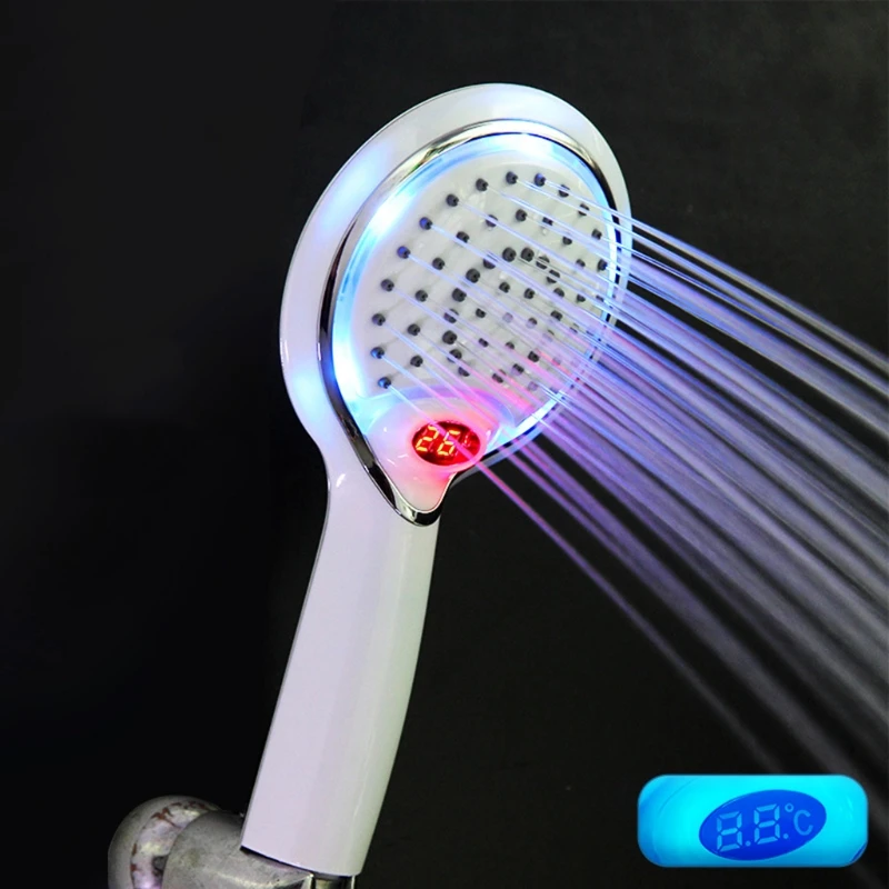 

Hand Held Digital Display Shower Head Three-color Temperature Sensor Showerhead Replaceable Bathroom Accessories X37B
