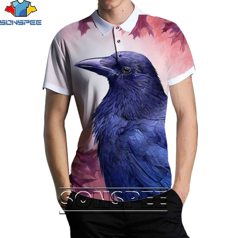 

SONSPEE 3D Birds Crow Fashion Casual Loose Round Neck POLO Shirt Men's and Women's Popular Hip-Hop Trend Street Personality