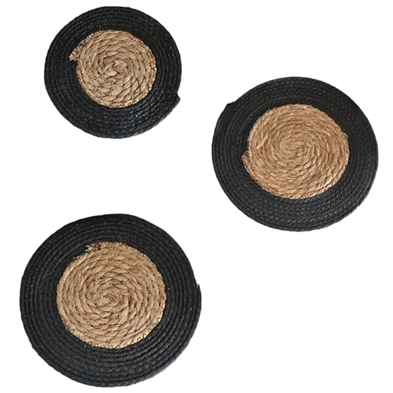 

3PCS Heat Insulation Pad Japanese Style Cattail Household Coaster Plate Mat Kitchen Anti-Scalding Table Pot Mat