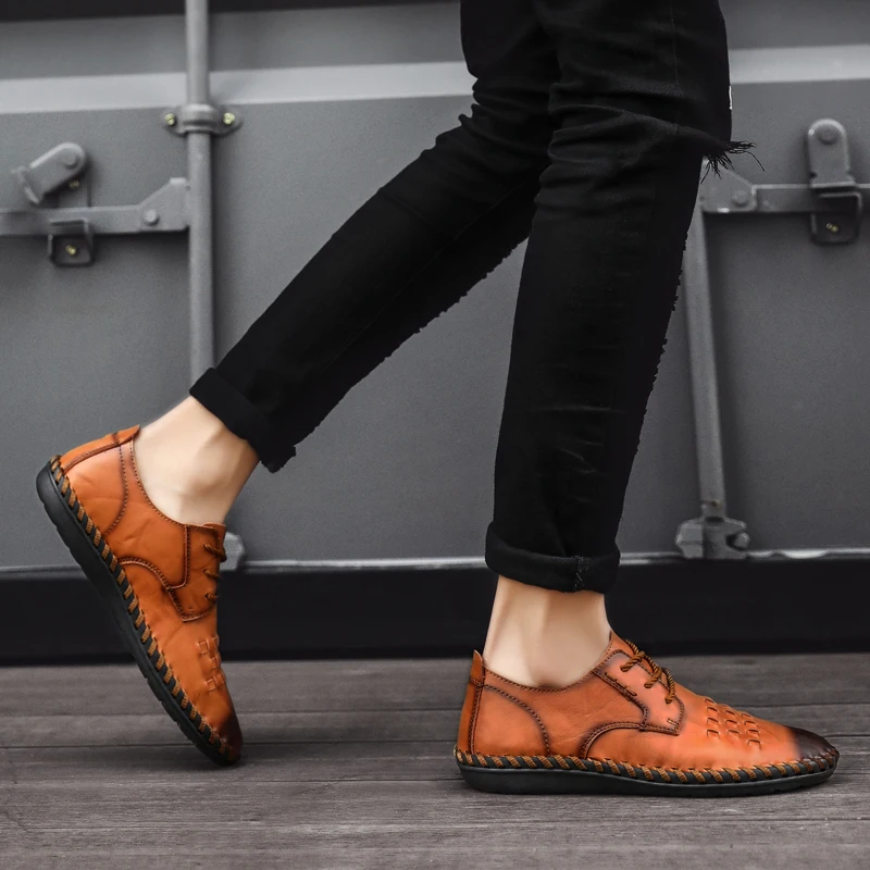 

Large size 38-48 lace-up Men's Casual shoes gentleman casual business leather shoes first layer leather Fashion Flats *9906