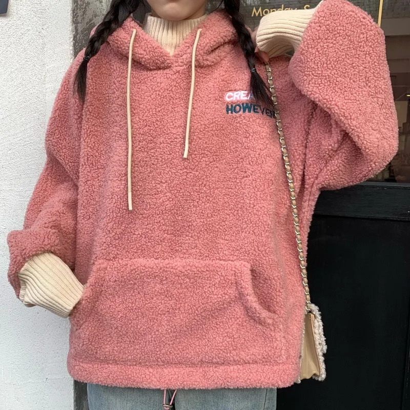 

Hoodies Women 2021 New Winter Casual Long Sleeve Fleece Hoodie Women Sweatshirts Fashion Korean Loose Patchwork Pullover