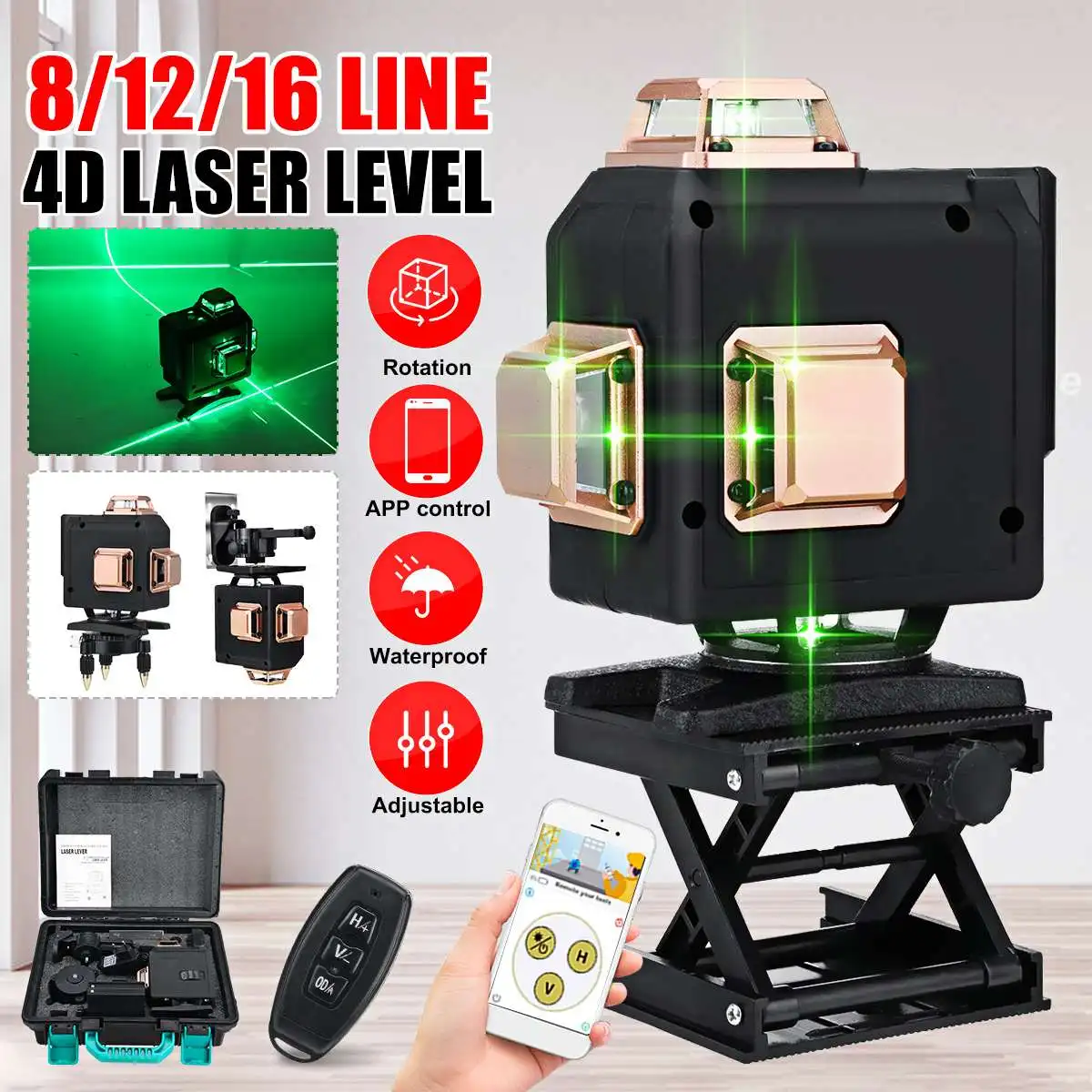 

3D 4D 16 Lines Laser Level Green Self-leveling 360 Horizontal Vertical Cross Measure Beam Laser Level With Bracket Battery Box