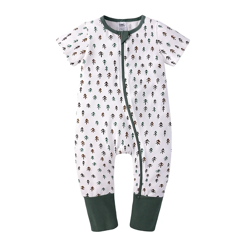 Детский хлопковый комбинезон с коротким рукавом мультяшным принтом листьев |