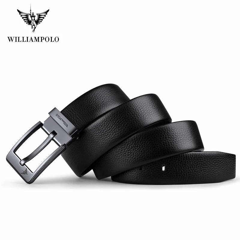 

WilliamPOLO Men High Quality Luxury Brand Leather Belt Designer Belts Men Pin Buckle Black Business Trouser Strap Men's Belts