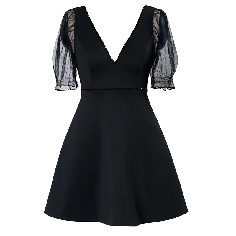 

Nightclub women's sexy fashion V-neck low-cut waist bottoming Polyester Office Lady Sheath Solid Knee-Length