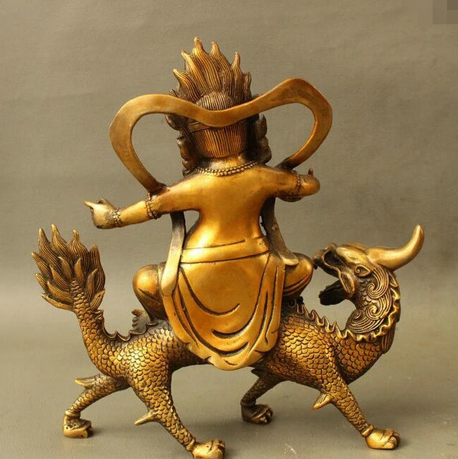 907 + 8 &quotтибетская бронзовая позолота Бог белая мантра Будда езда статуя дракона |