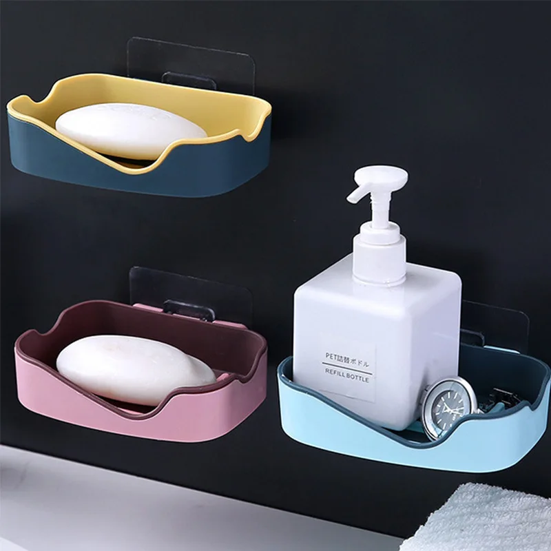 

Soap Rack No Drilling Wall Mounted Double Layer Soap Holder Sponge Dish Bathroom Accessories Self Adhesive Storage Box Case