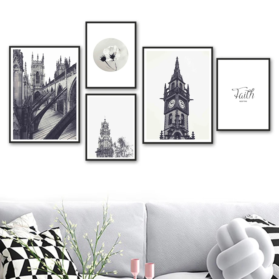 

Black White York Minster Bell Tower Quote Wall Art Canvas Painting Nordic Posters And Prints Wall Pictures For Living Room Decor
