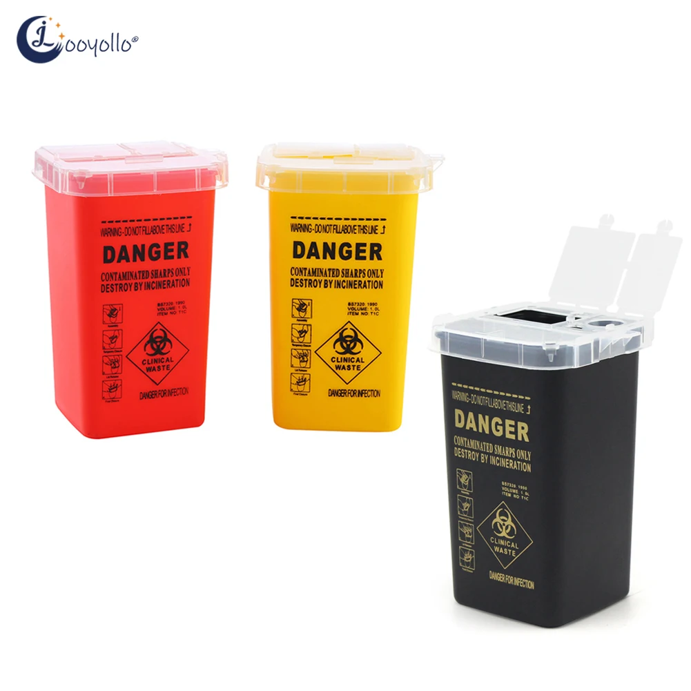 

Portable 1L Tattoo Medical Hard Plastic Sharps Container Flip-top Lid Makeup Tattoo Needles Disposal Waste Box Mini Trash Can